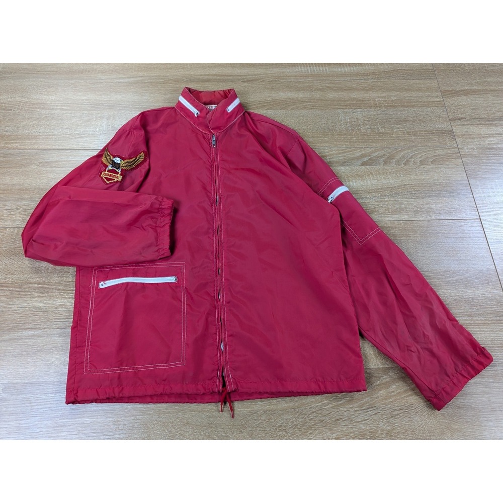 Vtg 70s Honda Motorcycle Eagle Patch Windbreaker Jacket Red Boater Sportswear XL